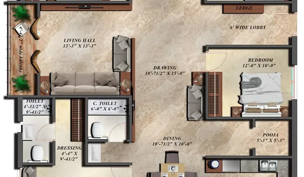 Indicative 4 BHK villa floor plan — 3,344 to 3,593 sq ft independent villa at Prestige Mysore Road, Bidadi