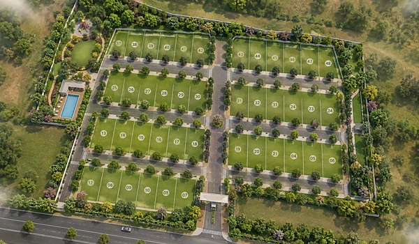Indicative residential plot layout at Prestige Mysore Road — 1,200 to 4,000 sq ft plot dimensions and boundary illustration within the master-planned township at Bidadi